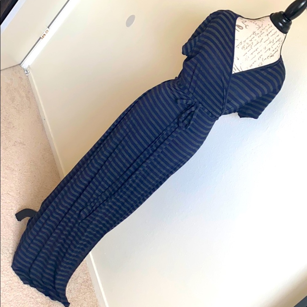 Navy & Gray Stripped Maxi Wrap Dress